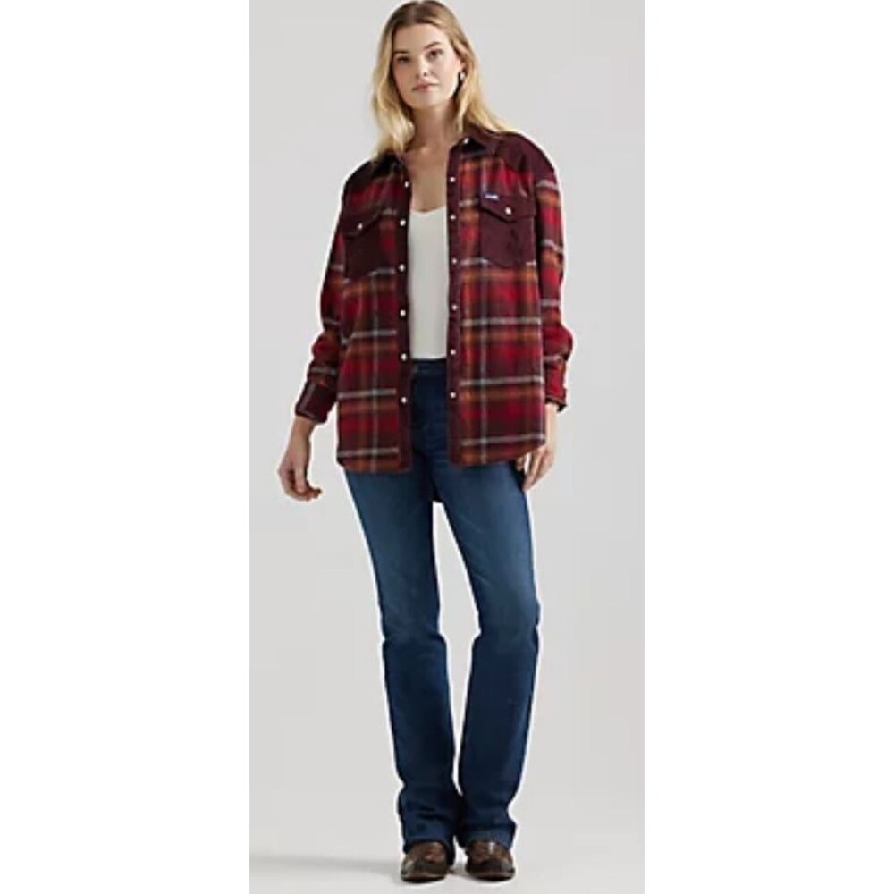 Wrangler Red Plaid Flannel Long Sleeve Womens Western Snap Front Shirt Sz S